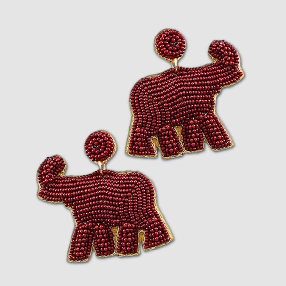 Alabama Football Roll Tide Crimson Gameday Elephant Burgundy Mascot Earrings NEW - Picture 1 of 3